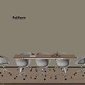 Modern Wooden Conference Table With White Rolling Chairs And Beige Poliform Wall