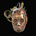 Steampunk Mask Design With Mechanical Parts Horn Gears And Goggles In Bronze Gold Metallic Texture