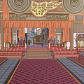 Ancient Architecture Interior With Traditional Wooden Furniture Carved Windows And Decorative Paintings