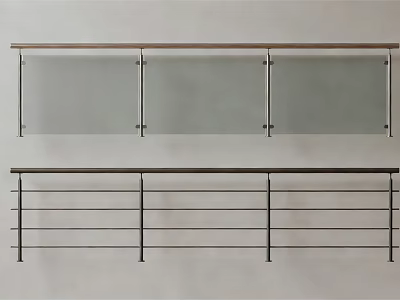 Modern Glass Railings With Metal Frames And Metal Railings With Horizontal Bars 3d model