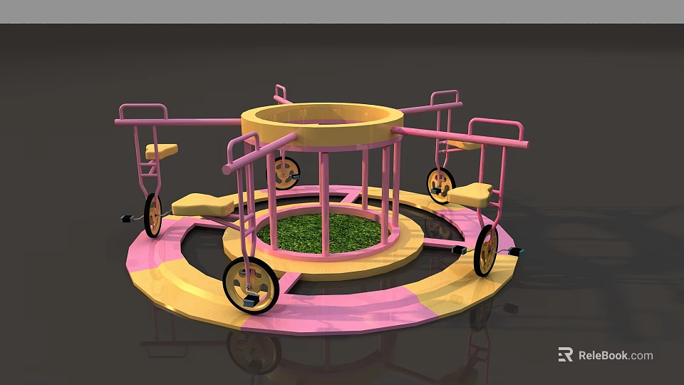 Colorful Rotating Playground Equipment With Pink Yellow Seats And Green Grass Center 3d model 