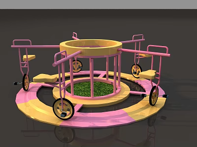 Colorful Rotating Playground Equipment With Pink Yellow Seats And Green Grass Center 3d model