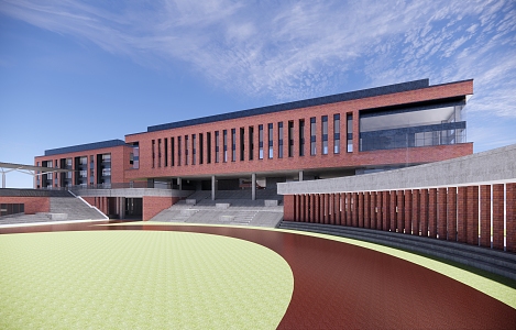 modern school middle school red brick building 3d model