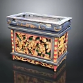 Traditional Wooden Carved Box With Intricate Floral Figure Patterns And Vibrant Color Accents