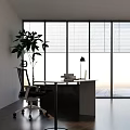 Modern Office Desk With Wooden White Surface Office Chair Desk Lamp Books And Potted Plant