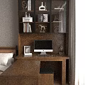 Classic Walnut Wooden Study Desk With Integrated Glass Door Bookshelf For Comfortable Home Working Space