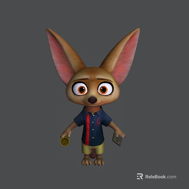 Cartoon Game Movie Character With Long Ears Brown Body Dark Blue Shirt Yellow Shorts 3d model 