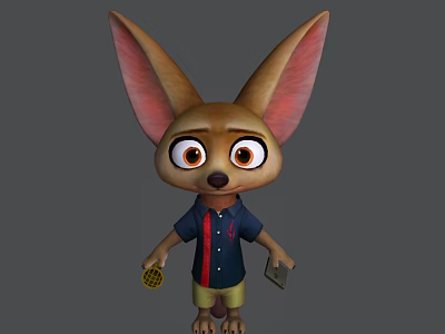 Cartoon Game Movie Character With Long Ears Brown Body Dark Blue Shirt Yellow Shorts 3d model