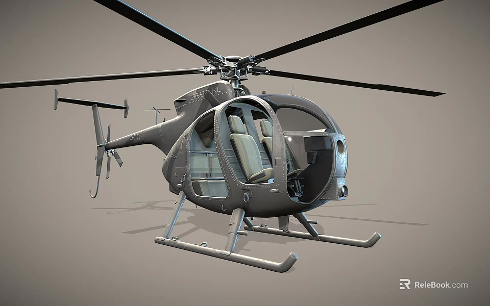 Gray Helicopter With Rotors Cockpit Seats And Landing Gear Design 3d model 