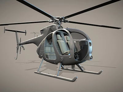 Gray Helicopter With Rotors Cockpit Seats And Landing Gear Design 3d model