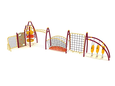 Colorful Outdoor Playground Equipment With Climbing Nets Swings Rope Bridges And Arch Frames 3d model