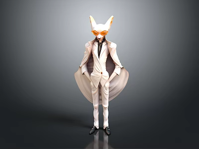 Game and Movie Character With Fox Ears Formal Suit Light Colored Cape and Stylish Pose 3d model