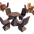Modern Geometric Wooden Table And Chair Set With Unique Angular Design Structure 3d model