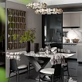 Elegant Modern Restaurant Interior With Marble Dining Table Fur Covered Chairs And Geometric Wall Decor