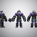 Purple Skinned Mythical Warrior Creature With White Beard Muscular Build And Spiked Mace Weapon