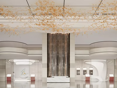 Modern Front Desk Reception Area With Gold Decor Marble Front Desk And Glass Partitions 3d model