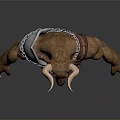 Muscular Minotaur Mythical Warrior Character Standing With Armour Chains And Leather Skirt