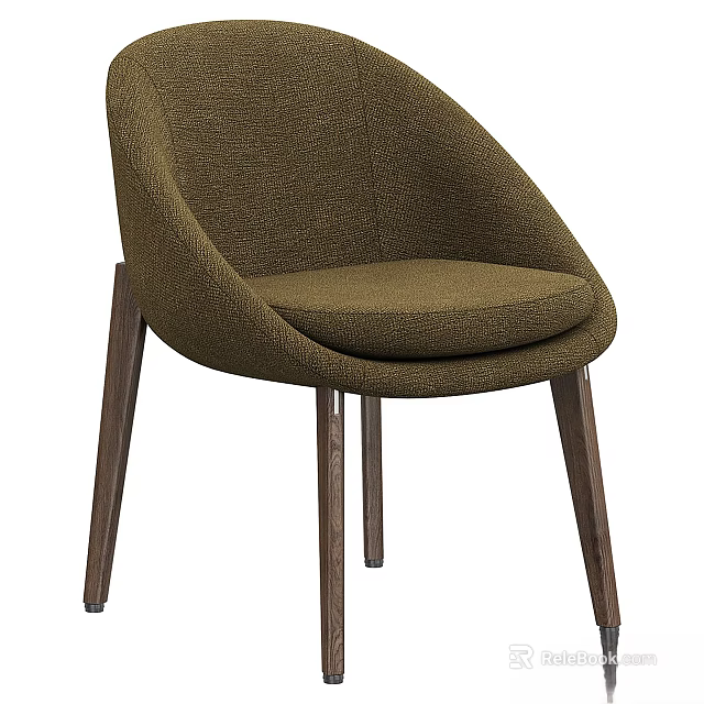 Olive Green Accent Chair with Tufted Fabric Upholstery and Wooden Legs 3d model 
