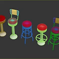 Red Bar Stools With White And Red Backs Metal Spiral Frames On Black Reflective Surface
