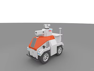 Orange And White Toy Vehicle Model With Top Equipment And Wheels 3d model