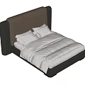 Modern Double Bed With Textured Brown Headboard White Sheets And Pillows 3d model