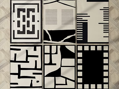 Square Rugs Black and White Geometric Patterns Various Designs for Modern Home Decor 3d model