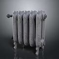 Vintage Cast Iron Radiator With Ornate Design Adjustable Knob Silver Gray Finish And Support Legs