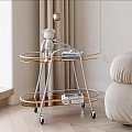 Modern Minimalist Rolling Side Table With Metal Frame And Wooden Shelves On Wheels
