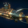 Vintage Steampunk Submarine With Metallic Exterior Brass Details Round Portholes And Conning Tower