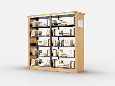Sturdy Wooden Multi tiered Bookcase With Open Shelves Filled with Books 3d model
