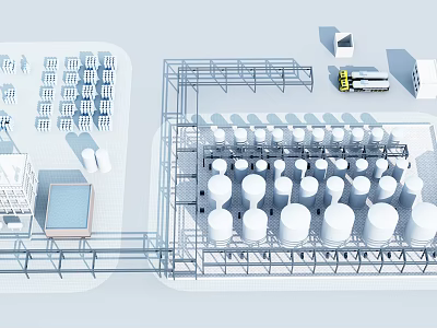 Industrial Equipment Layout Featuring Storage Tanks Piping Systems And Structural Framework 3d model