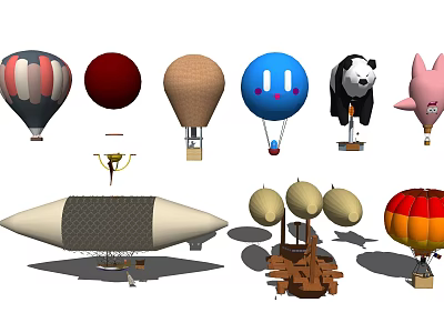 Fun Playground Equipment With Hot Air Balloons Panda Shaped Inflatables And Pencil Shaped Airship 3d model