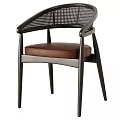 Modern Single Chair With Wooden Frame Rattan Armrest And Leather Seat