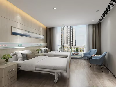 Hospital Outpatient Ward Modern Interior With Two Beds Comfortable Chairs And Large Window 3d model