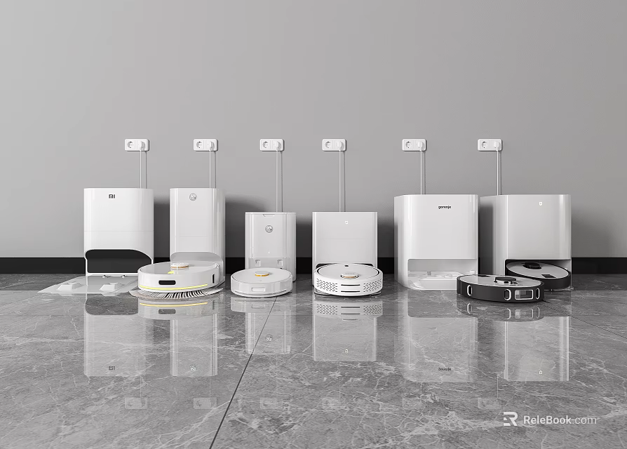Daily Use Electrical Cleaning Appliances On Gray Floor 3d model 