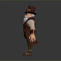 Steampunk Character With Top Hat Goggles Long Beard Brown Coat Green Pants And Brown Boots