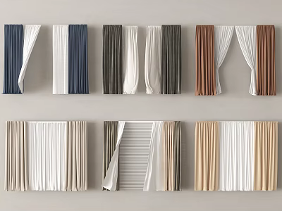 Various Colored Curtain Designs Featuring Blue Gray Brown And Beige Fabric Styles 3d model