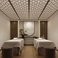 Serene SPA Sauna Interior With Massage Tables Wooden Walls And Round Landscape Painting