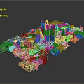Detailed Modern Urban City 3D Model with High Rise Buildings and Architecture