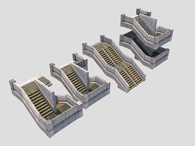 Multiple Stone Staircase Designs With Concrete Structures And Varied Step Layouts 3d model