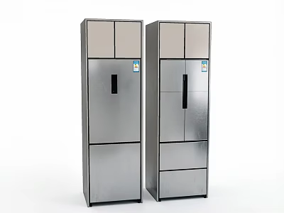 Two Modern Stainless Steel Refrigerator Freezers With Double Doors And Drawers 3d model