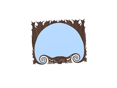 Decorative Mirror Featuring Wooden Frame Flame Shaped Top Bottom Symmetrical Spiral Decorations Blue Surface 3d model