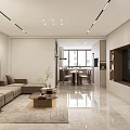 Modern Living Dining Room Interior Design With Sofa Coffee Table TV Wall And Lighting