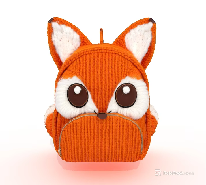 Orange Knitted Fox Shaped Cute Backpack With Big Eyes For Kids Daily Use 3d model 