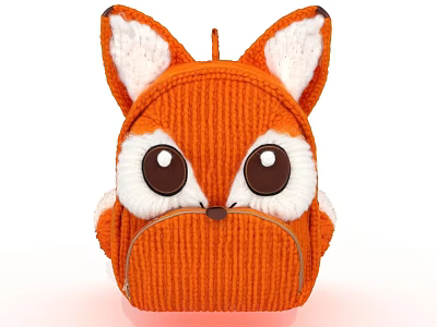 Orange Knitted Fox Shaped Cute Backpack With Big Eyes For Kids Daily Use 3d model
