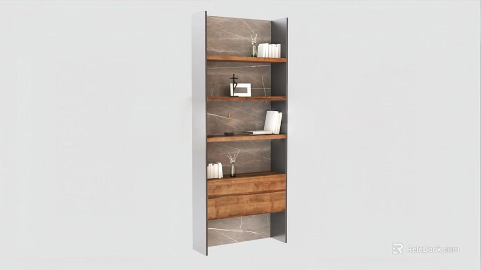 Modern Multi layer Storage Shelf Cabinet With Wooden Drawer Marble Backboard And Decor Items 3d model 