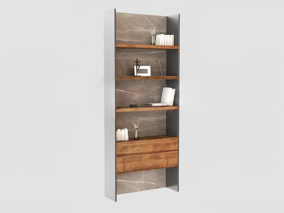 Modern Multi layer Storage Shelf Cabinet With Wooden Drawer Marble Backboard And Decor Items 3d model
