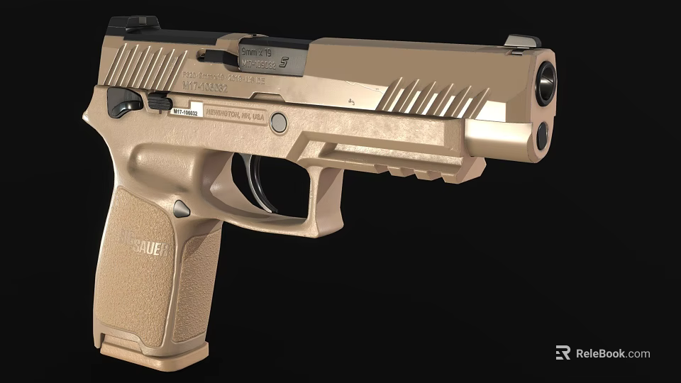 Sleek Tan Ruger Pistol with Modern Design Detailed Textured Grip and Tactical Features 3d model 