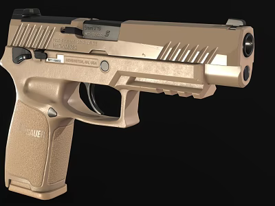 Sleek Tan Ruger Pistol with Modern Design Detailed Textured Grip and Tactical Features 3d model