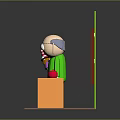 Man Standing in Green Background With Blackboard Red Purple Book Orange Desk and Red Apple